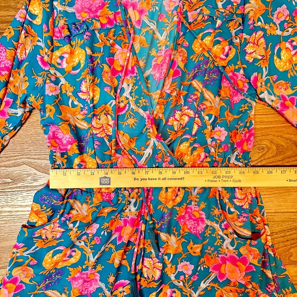 Boemo Anthropologie Long Sleeve Tiered Pink and Teal A Line Maxi Dress - Picture 5 of 8